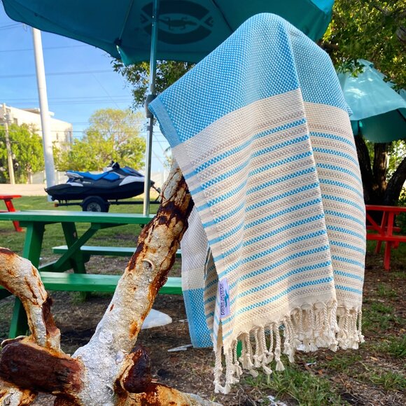 Salt Rag Beach Towel - "Blue Atlantic Rag" [Sand Free Turkish Beach Towel] - Picture 3 of 3